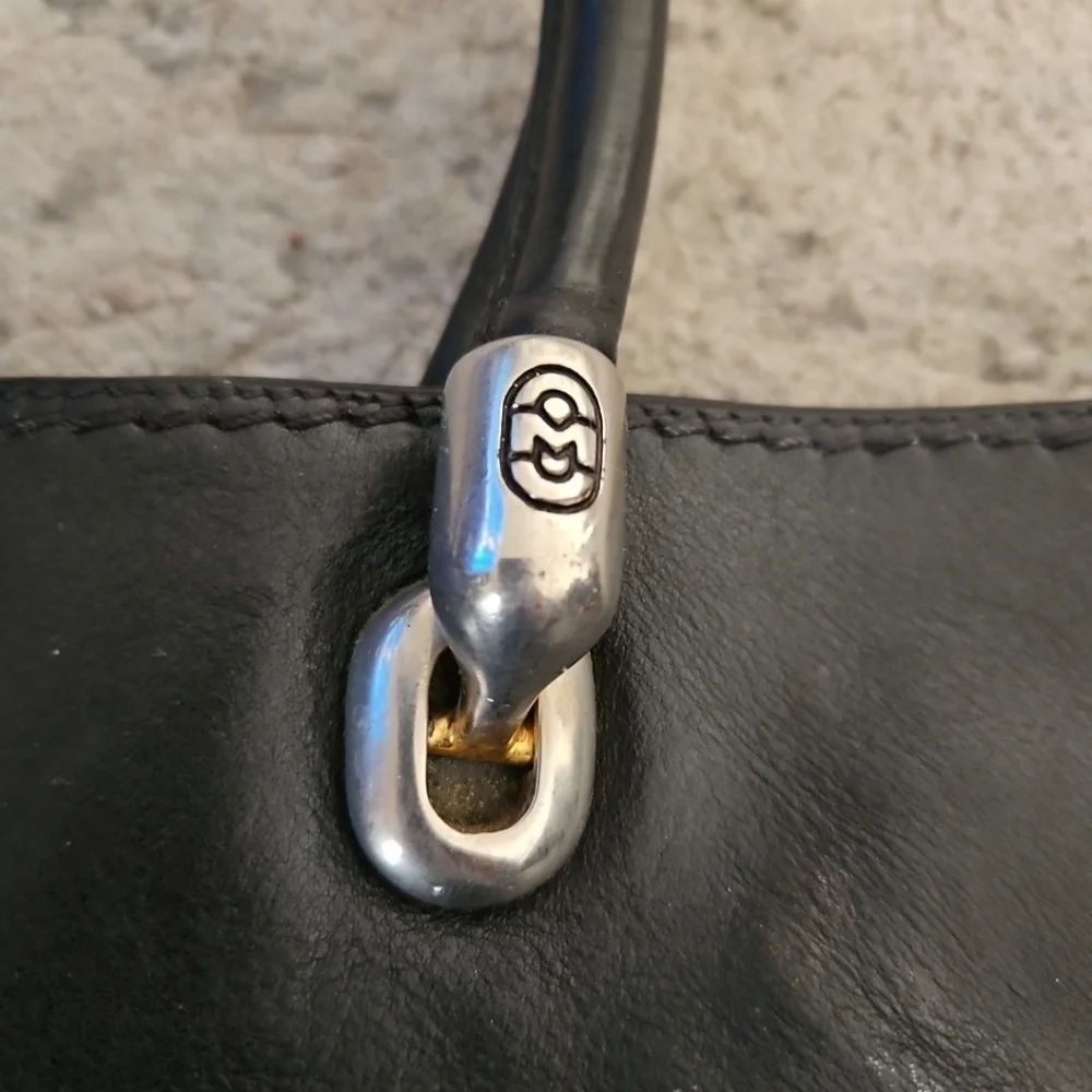 Mario Orlandi Vintage Black Leather Large Tote Bag